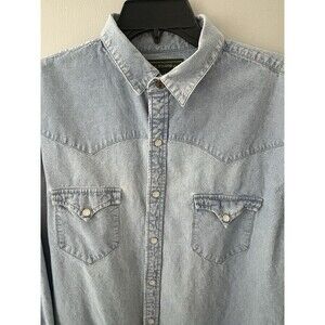 Vtg CC Filson Denim Shirt Mens Large Pearl Snap Cowboy Western Rodeo Work